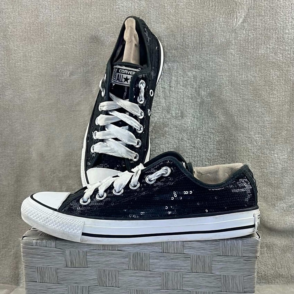 Converse Chuck Taylor All Star Black Sequin Low Top Sneakers 136079F Womens 7